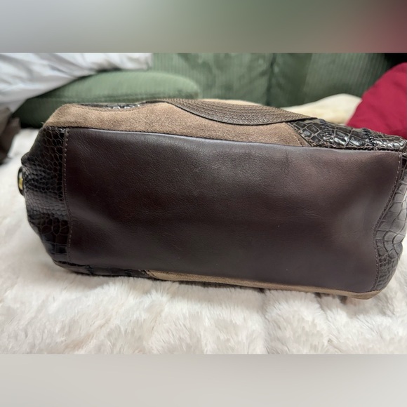 COACH Brown leather suede handbag purse with gold chain strap, style 14339 - Picture 3 of 9